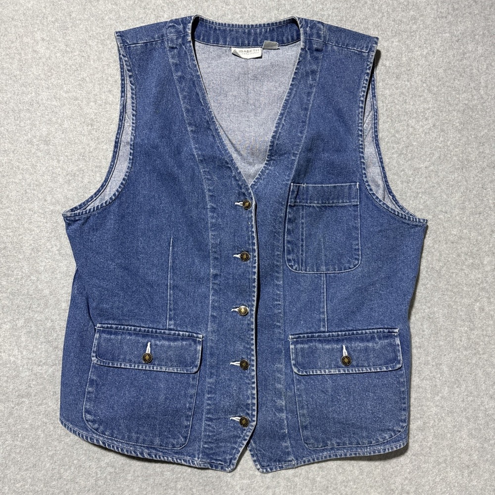 Elisabeth A Liz Claiborne Company Vintage 80s Jean Vest 100% Cotton Button Up